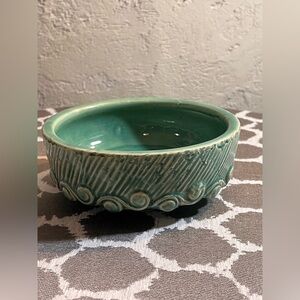 McCoyVintage 1950s Green Ceramic Accent Bowl Swirl Patterns Bulb Planter